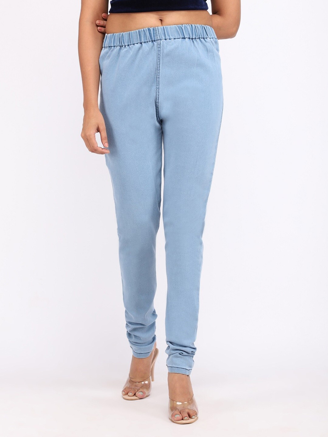 

AngelFab Women Washed Regular Fit Mid-Rise Cotton Denim Jeggings, Blue