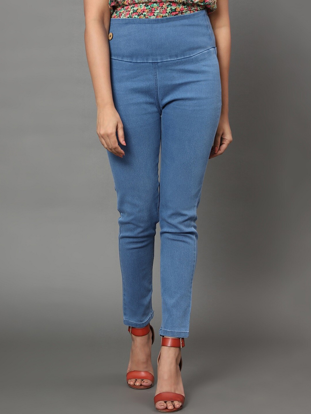 

AngelFab Women Washed Regular Fit Mid-Rise Cotton Denim Jeggings, Blue