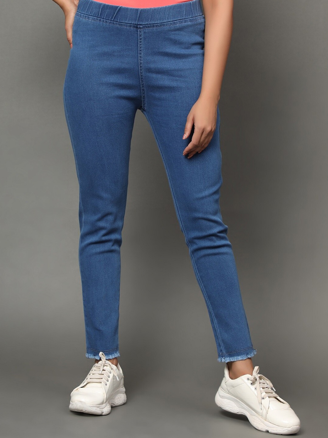 

AngelFab Women Washed Regular Fit Mid-Rise Cotton Denim Jeggings, Blue