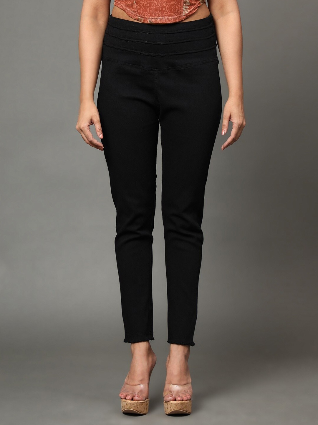 

AngelFab Women Cotton Denim Jeggings, Black