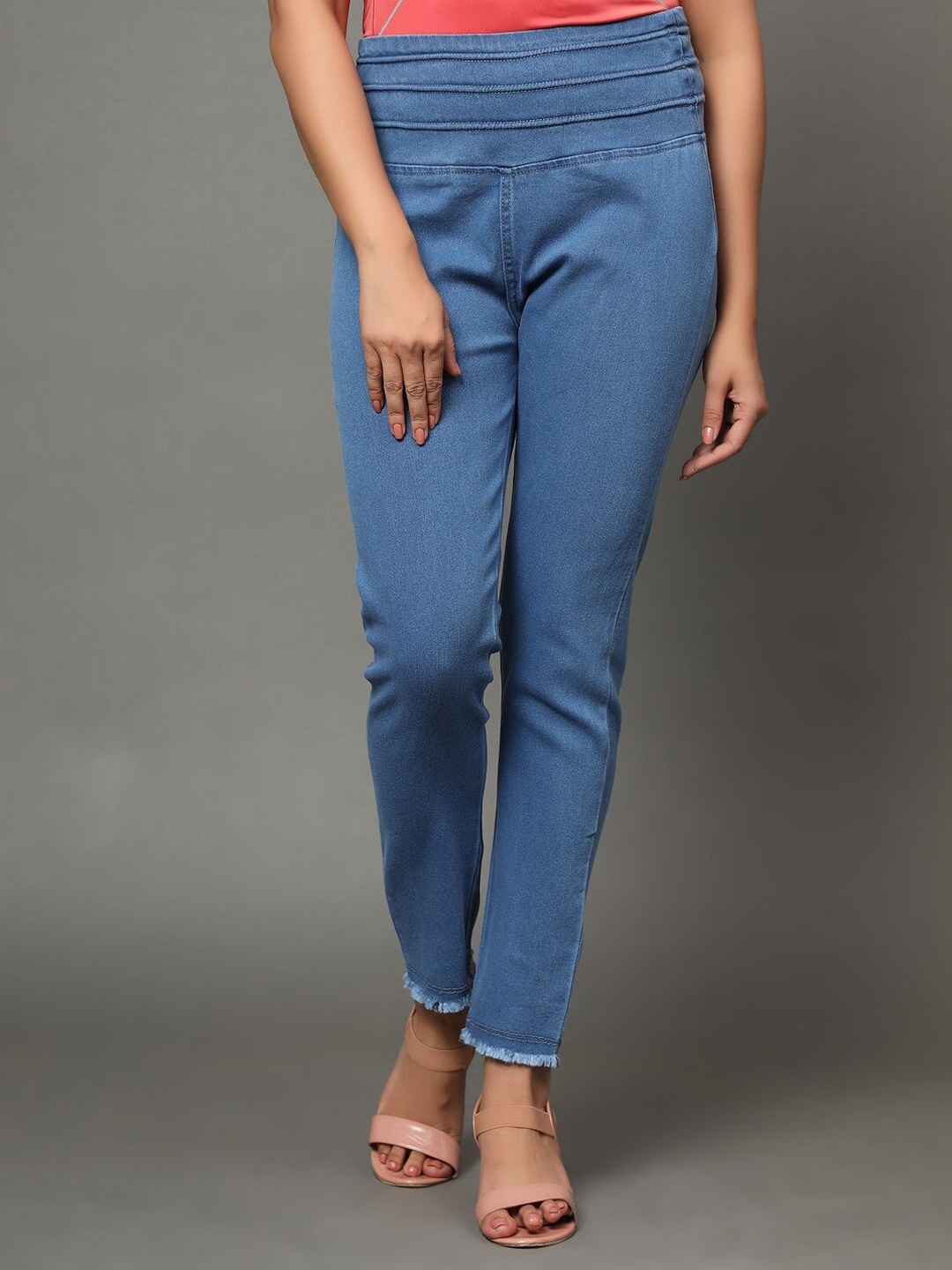 

AngelFab Women Washed Regular Fit Mid-Rise Cotton Denim Jeggings, Blue