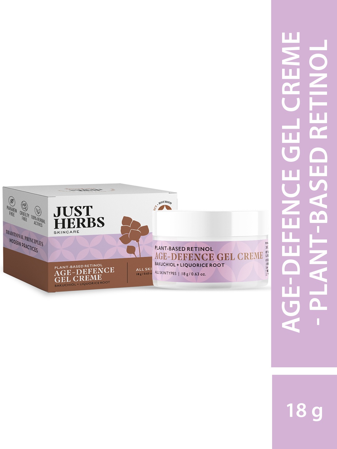 

Just Herbs Plant-Based Retinol Gel Cream With Bakuchiol & Liquorice Root - 18 g, Purple