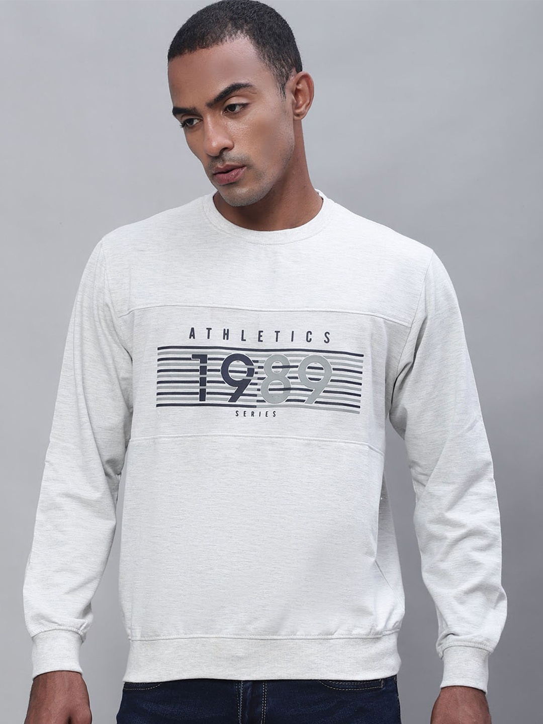 

Cantabil Typography Printed Round Neck Long Sleeves Cotton T-shirt, Grey