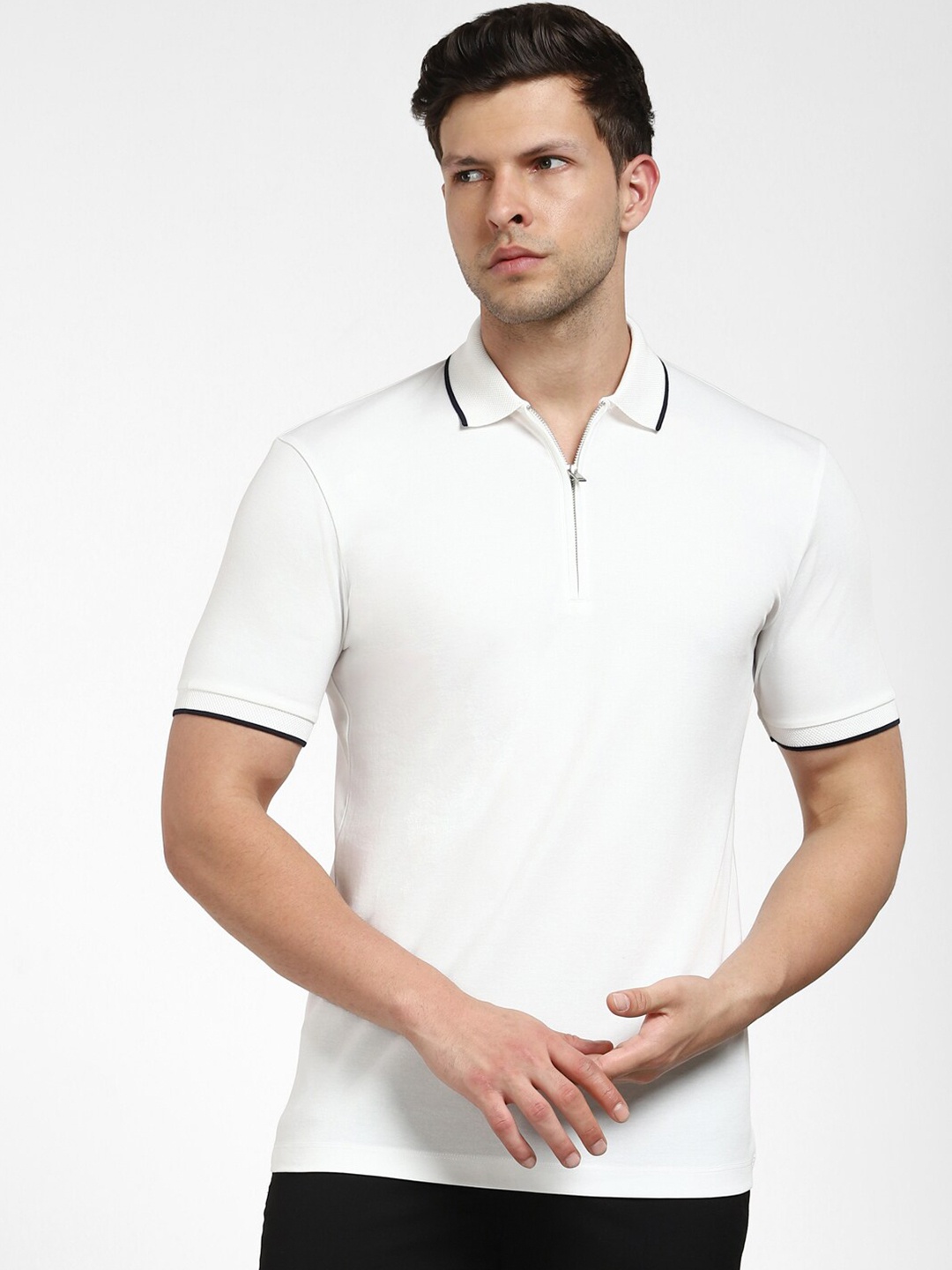 

SELECTED Polo Collar Organic Cotton Slim Fit T-shirt, White