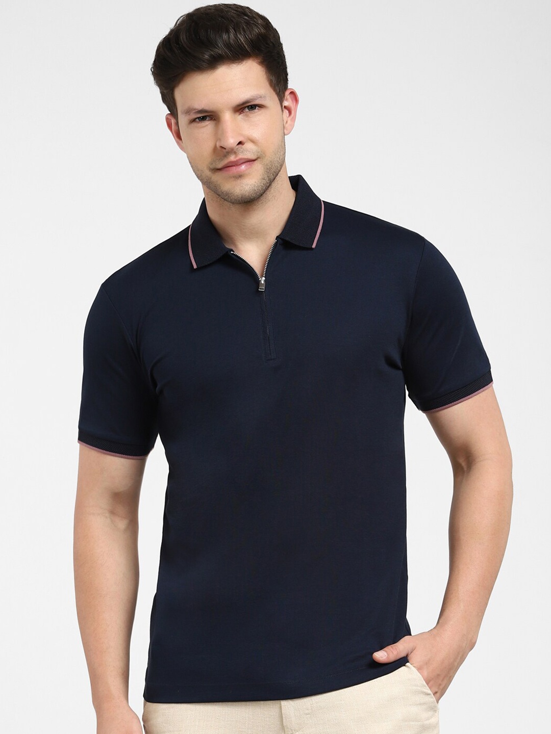 

SELECTED Polo Collar Short Sleeves Slim Fit Organic Cotton T-shirt, Navy blue