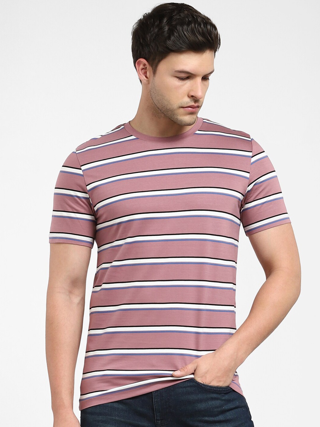 

SELECTED Striped Printed Organic Cotton T-Shirt, Mauve