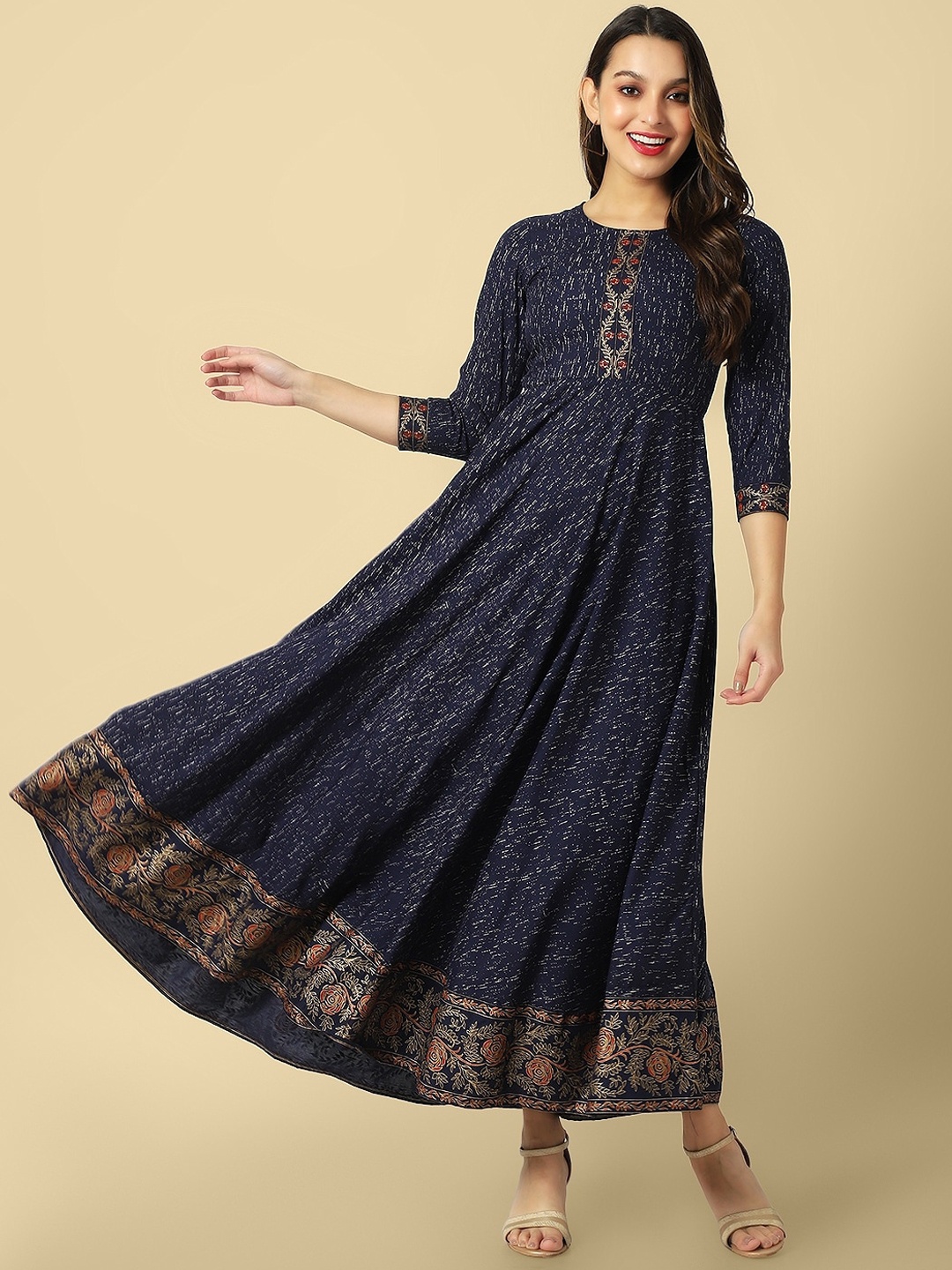 

DAEVISH Floral Printed Flared Anarkali Kurta, Blue