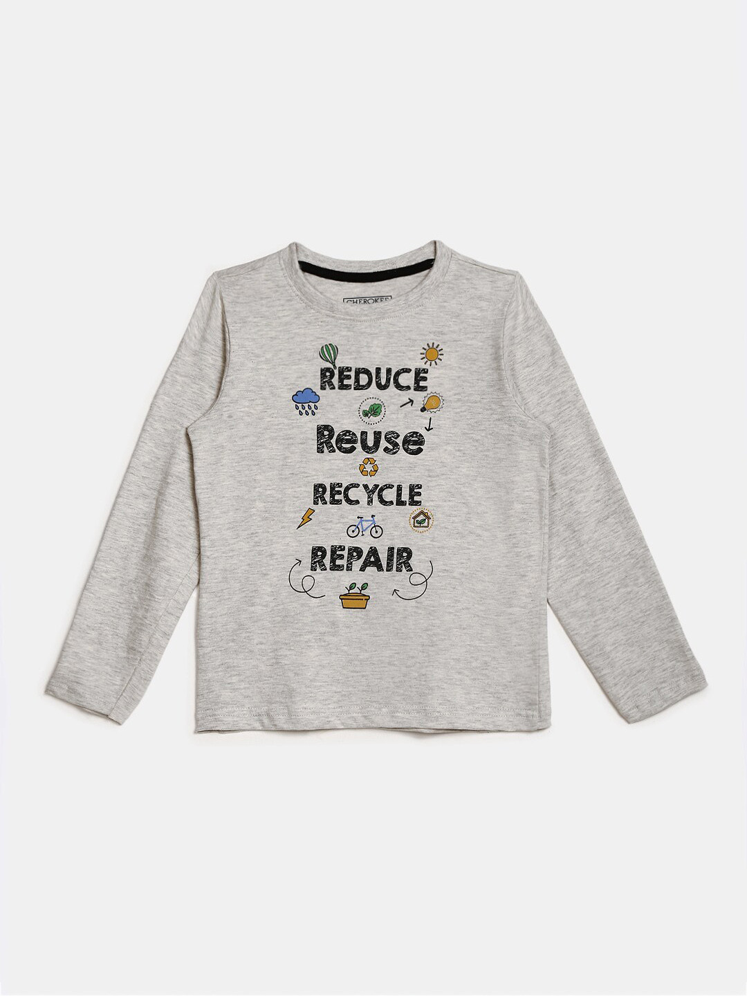 

V-Mart Boys Typography Embroidered Long Sleeve Cotton T-shirt, Grey melange