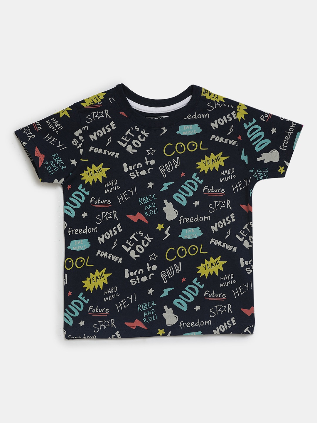 

V-Mart Boys Typography Printed Round Neck Cotton T-shirt, Navy blue