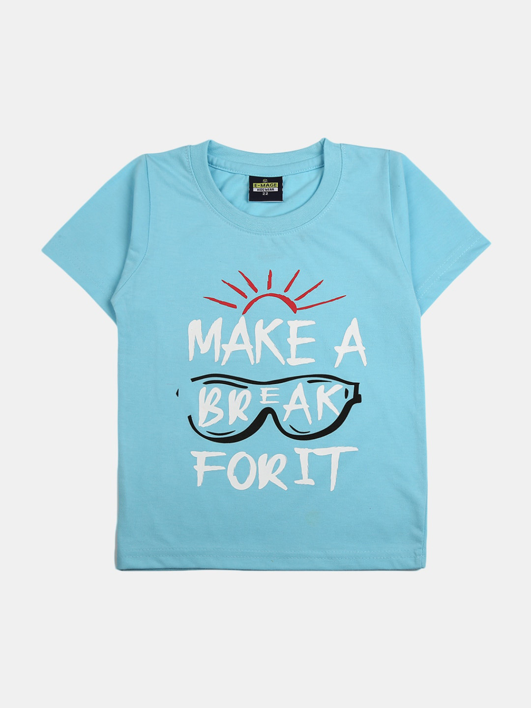 

V-Mart Boys Typography Printed Round Neck Cotton T-shirt, Turquoise blue