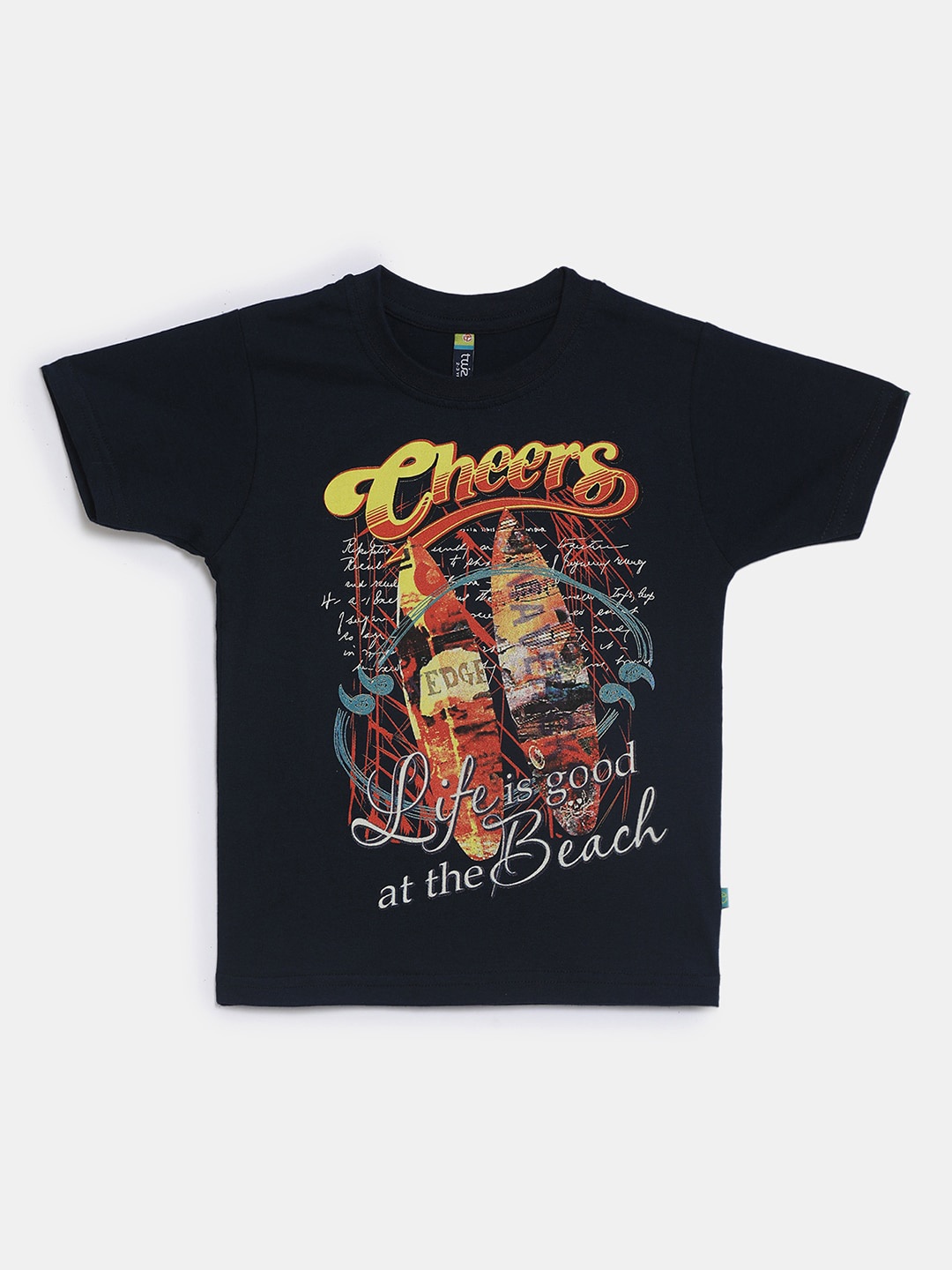 

V-Mart Round Neck Typography Printed Cotton T-shirt, Navy blue