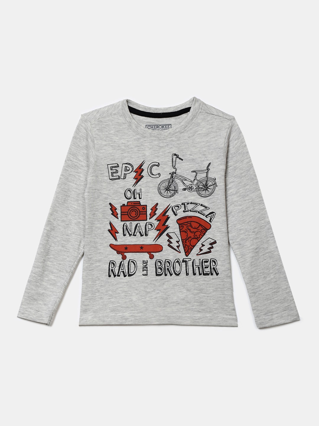 

V-Mart Boys Graphic Printed Long Sleeve Cotton T-shirt, Grey