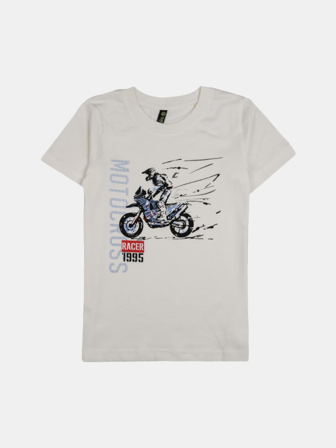 

V-Mart Boys Biker Printed Single Jersey Cotton T-shirt, White