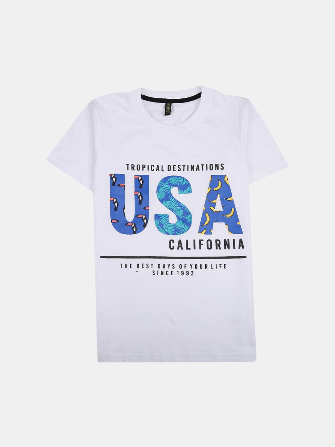 

V-Mart Boys Varsity Printed Round Neck Cotton T-shirt, White