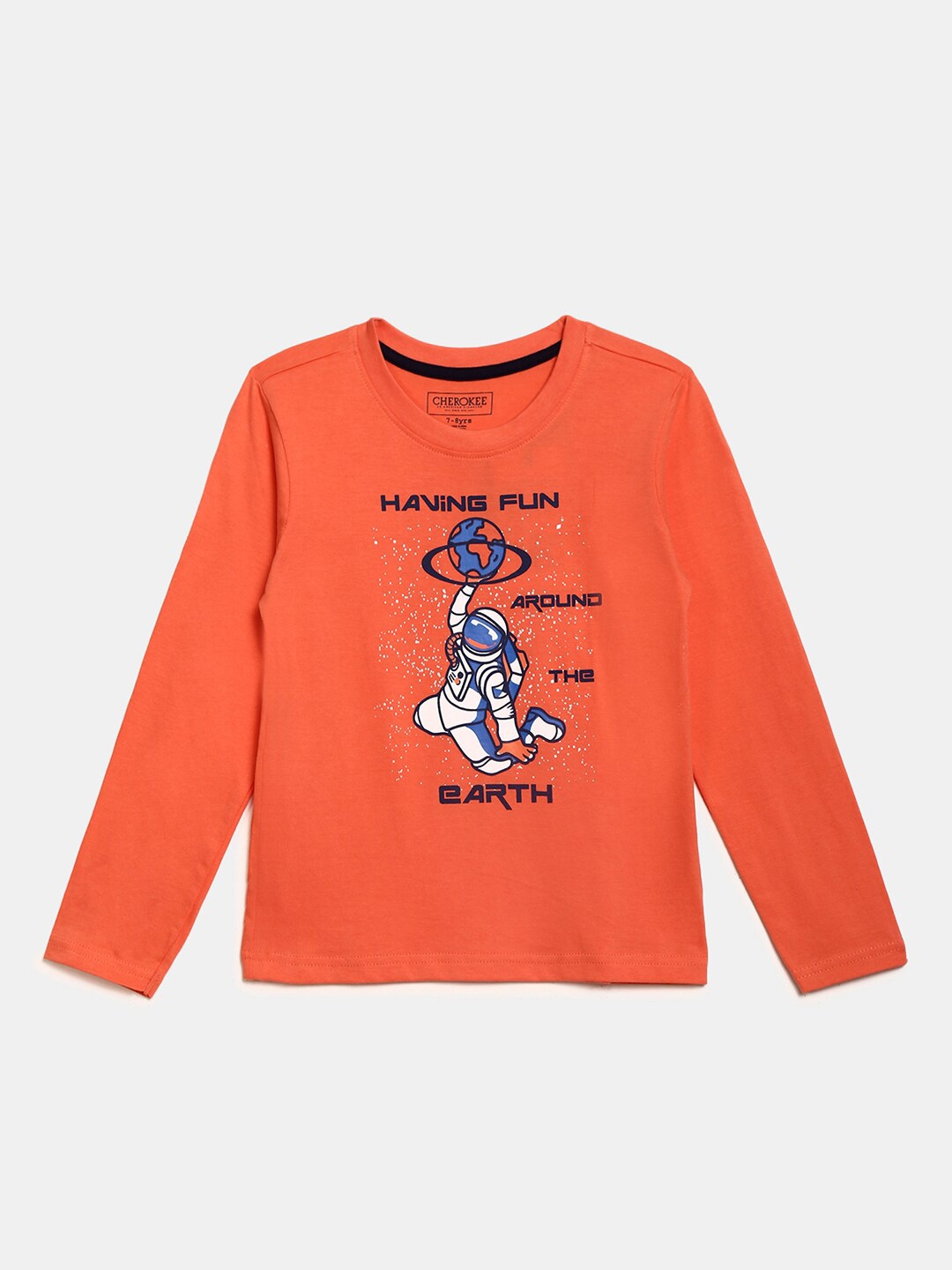 

V-Mart Boys Round Neck Typography Printed Cotton T-shirt, Orange