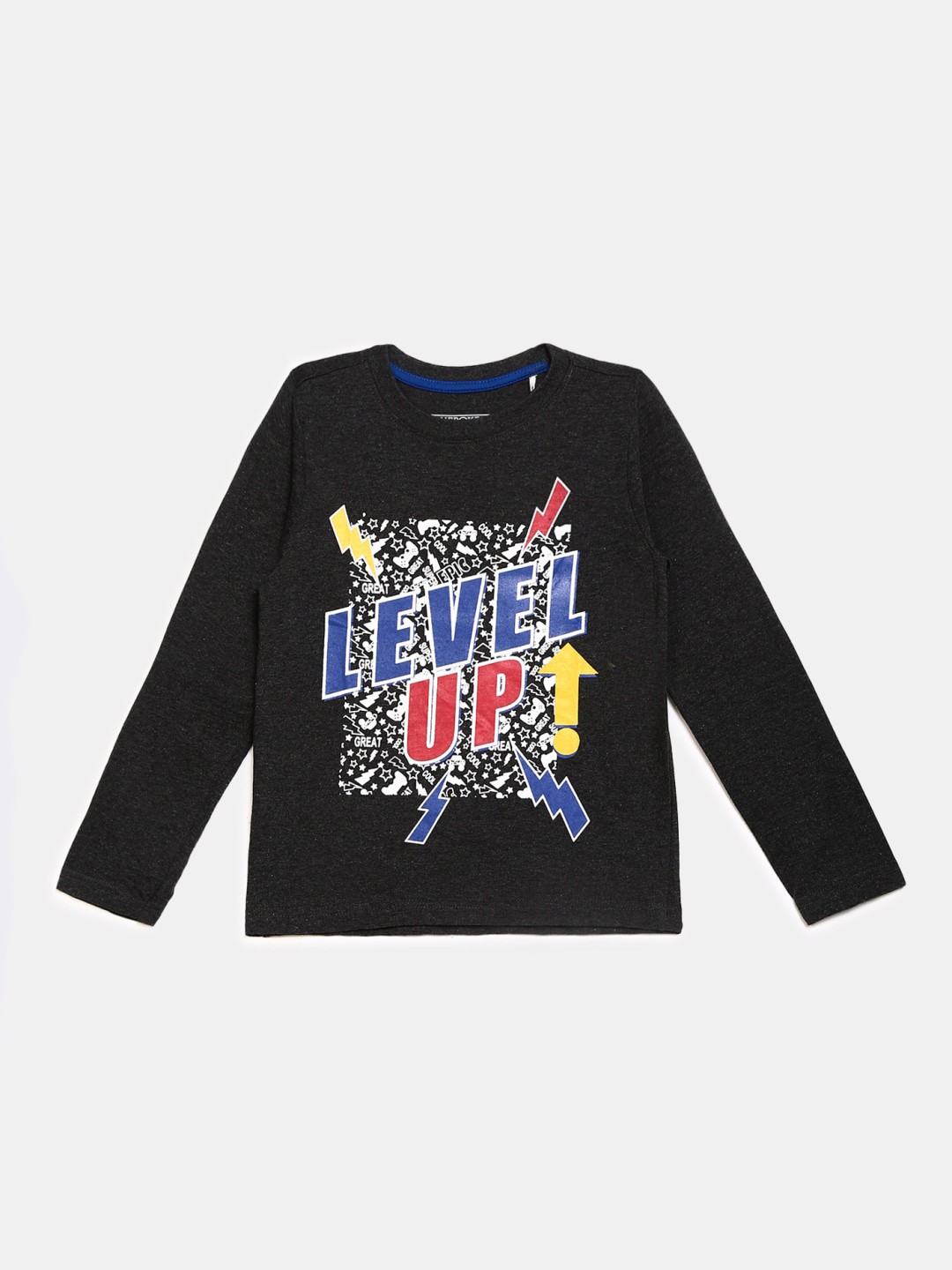 

V-Mart Boys Typography Long Sleeve Cotton T-shirt, Charcoal