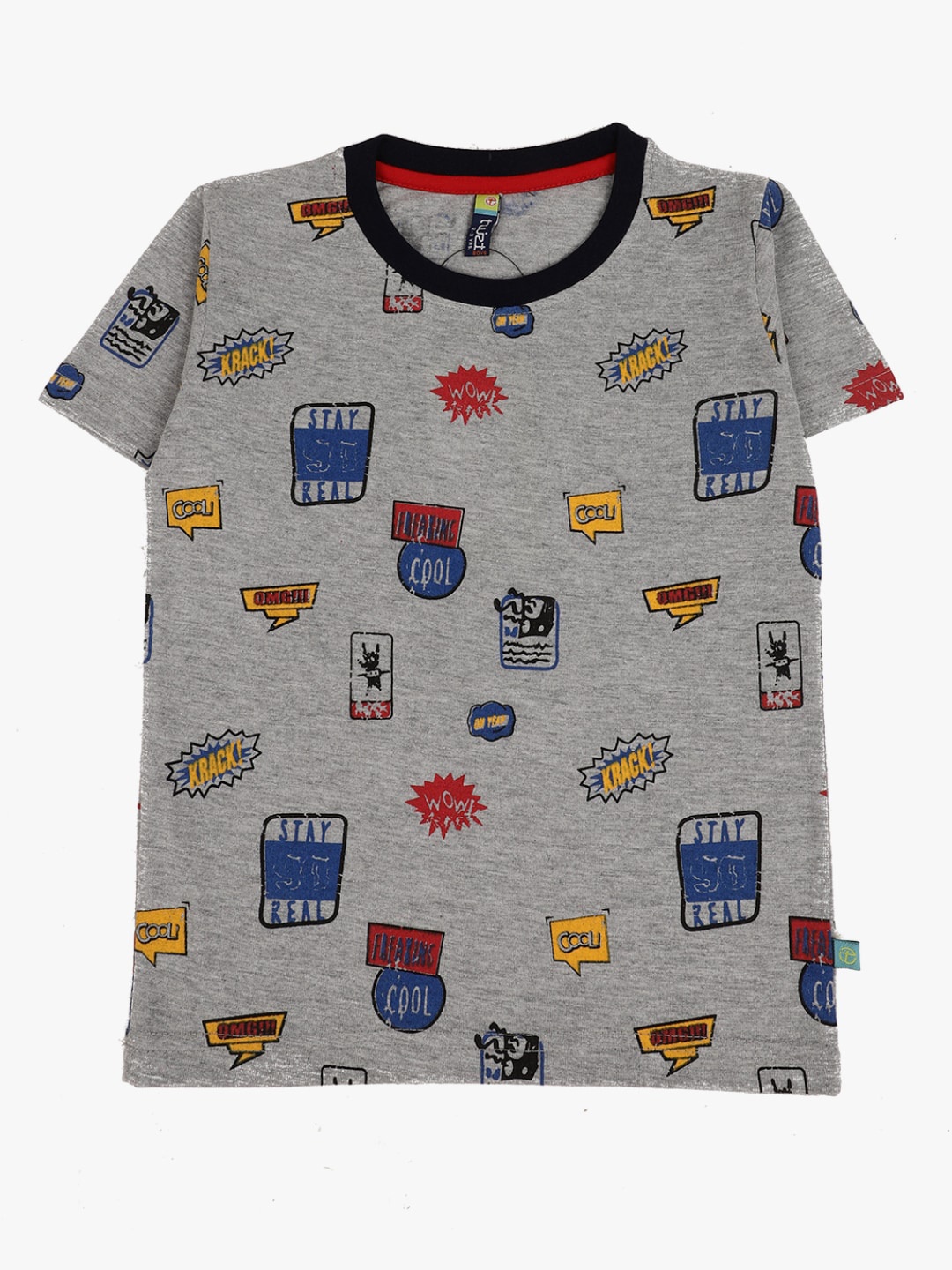 

V-Mart Boys Conversational Printed Cotton T-shirt, Grey melange