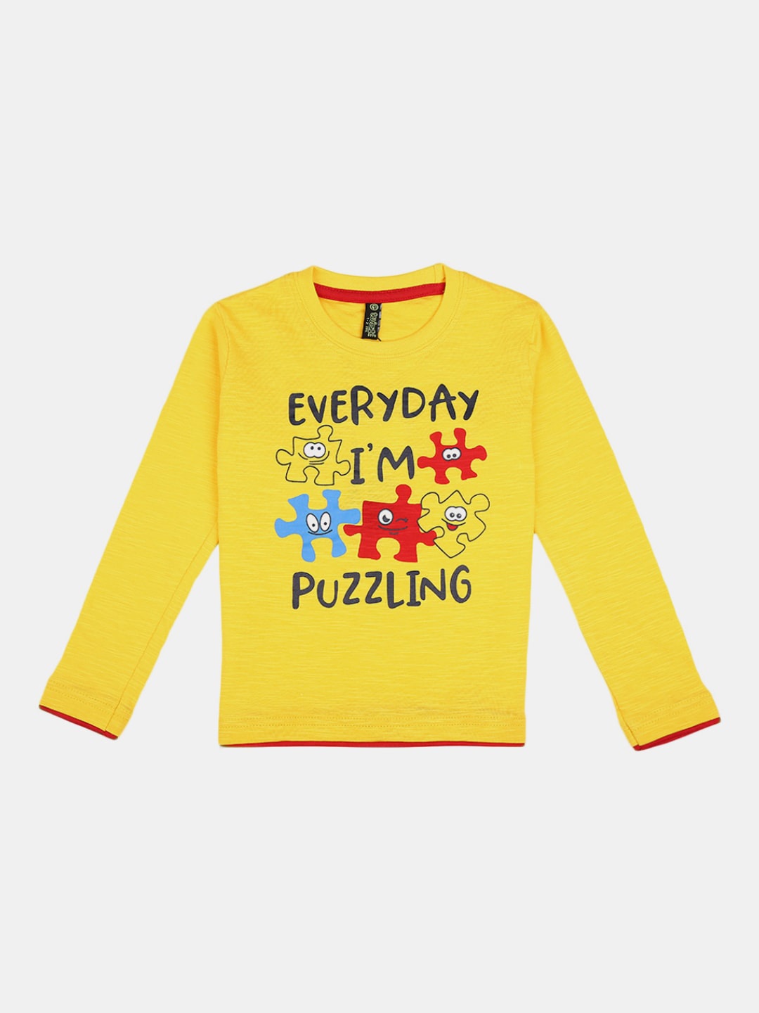 

V-Mart Boys Typography Printed Long Sleeves Cotton T-shirt, Yellow