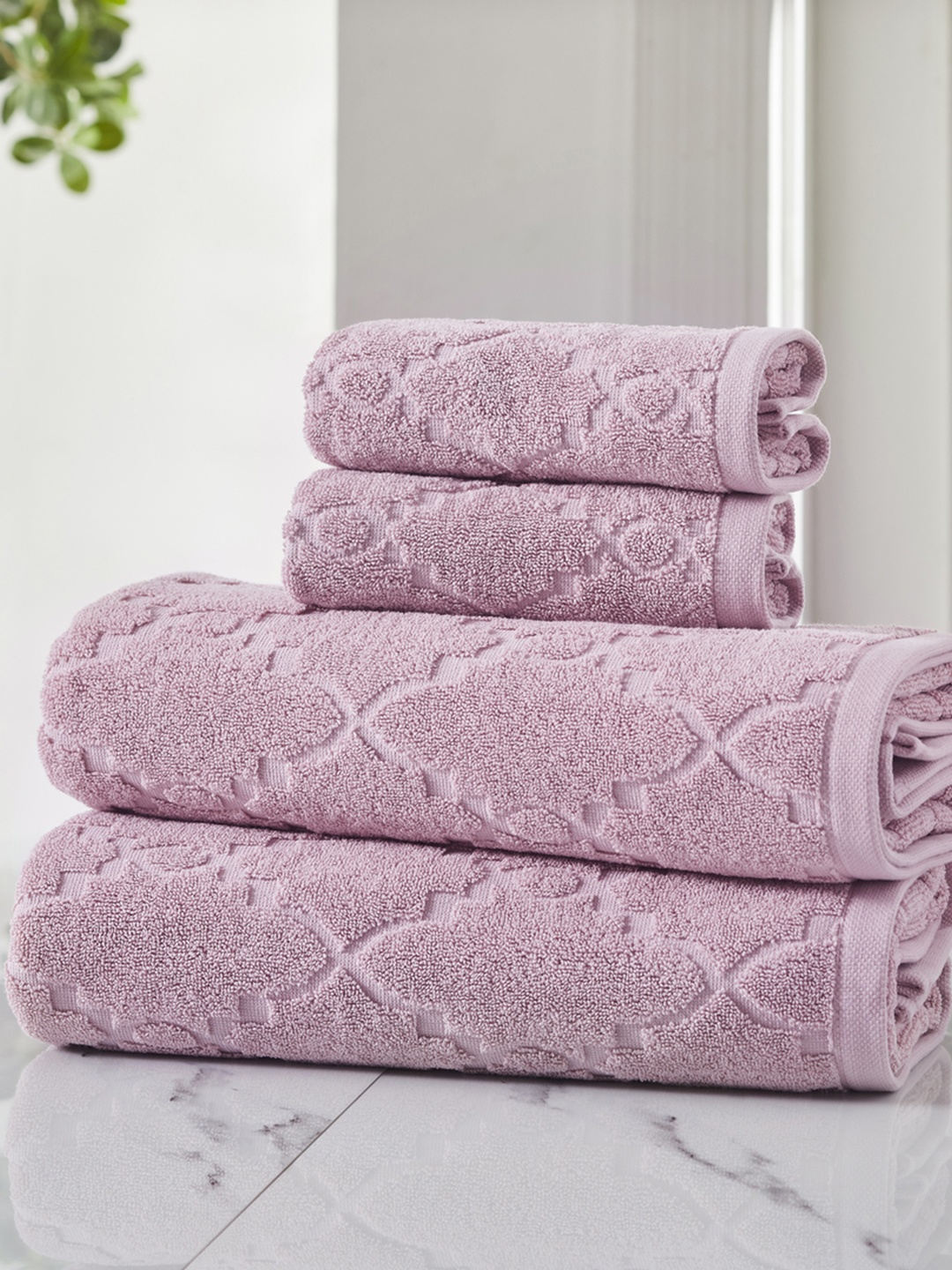 

HOUMN Form Pink 4 Pieces 600 GSM Self-Designed Terry Cotton Towel Set