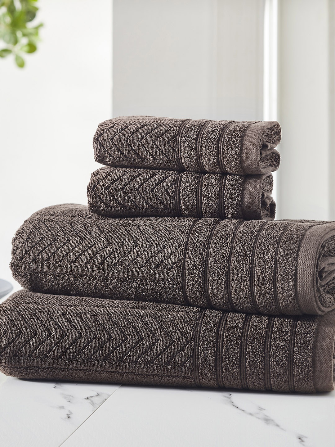 

HOUMN Placid Charcoal 3 Pieces 600 GSM Self-Designed Terry Cotton Towel Set
