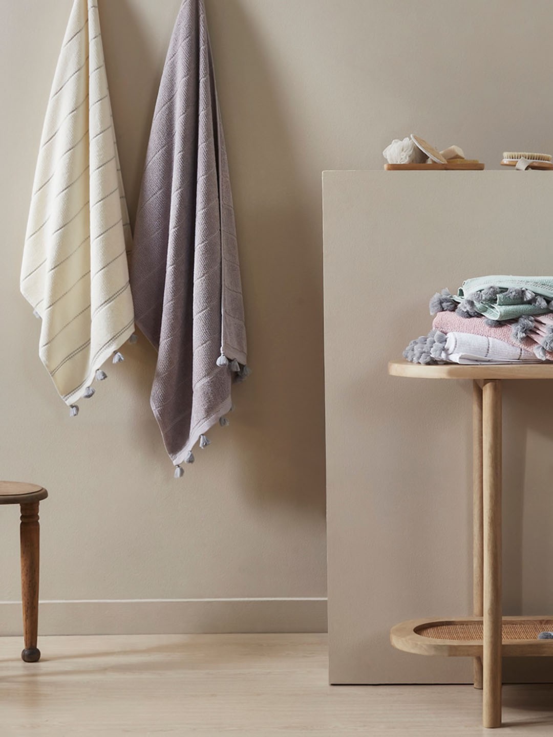 

HOUMN Amelia Porpoise Grey 3 Pieces 600 GSM Striped Terry Cotton Towel Set