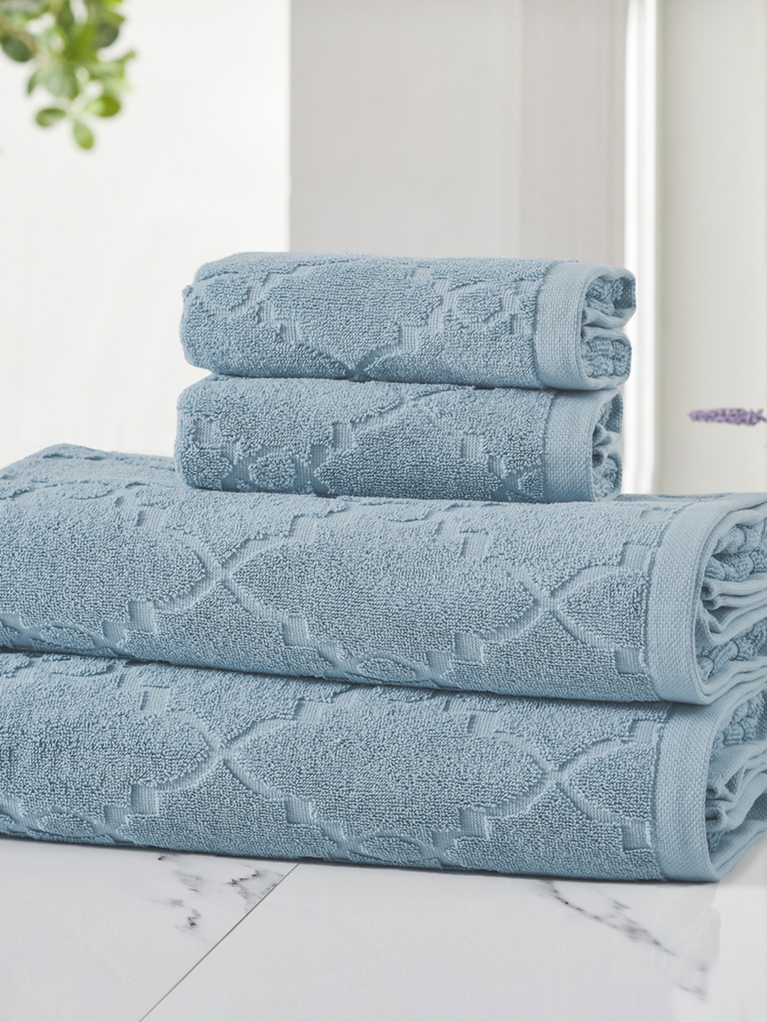 

HOUMN Form Blue 4 Pieces 600 GSM Self-Designed Terry Cotton Towel Set