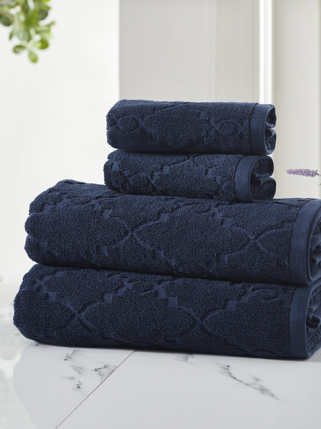 

HOUMN Form Navy Blue 4 Pieces 600 GSM Self-Designed Terry Cotton Towel Set