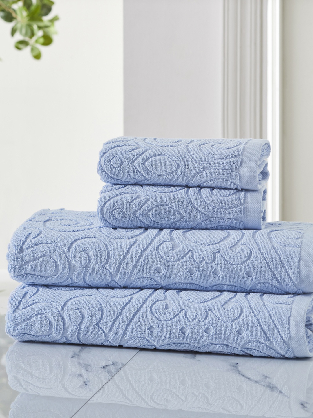 

HOUMN Daydream Blue 4 Pieces 600 GSM Self-Designed Terry Cotton Towel Set