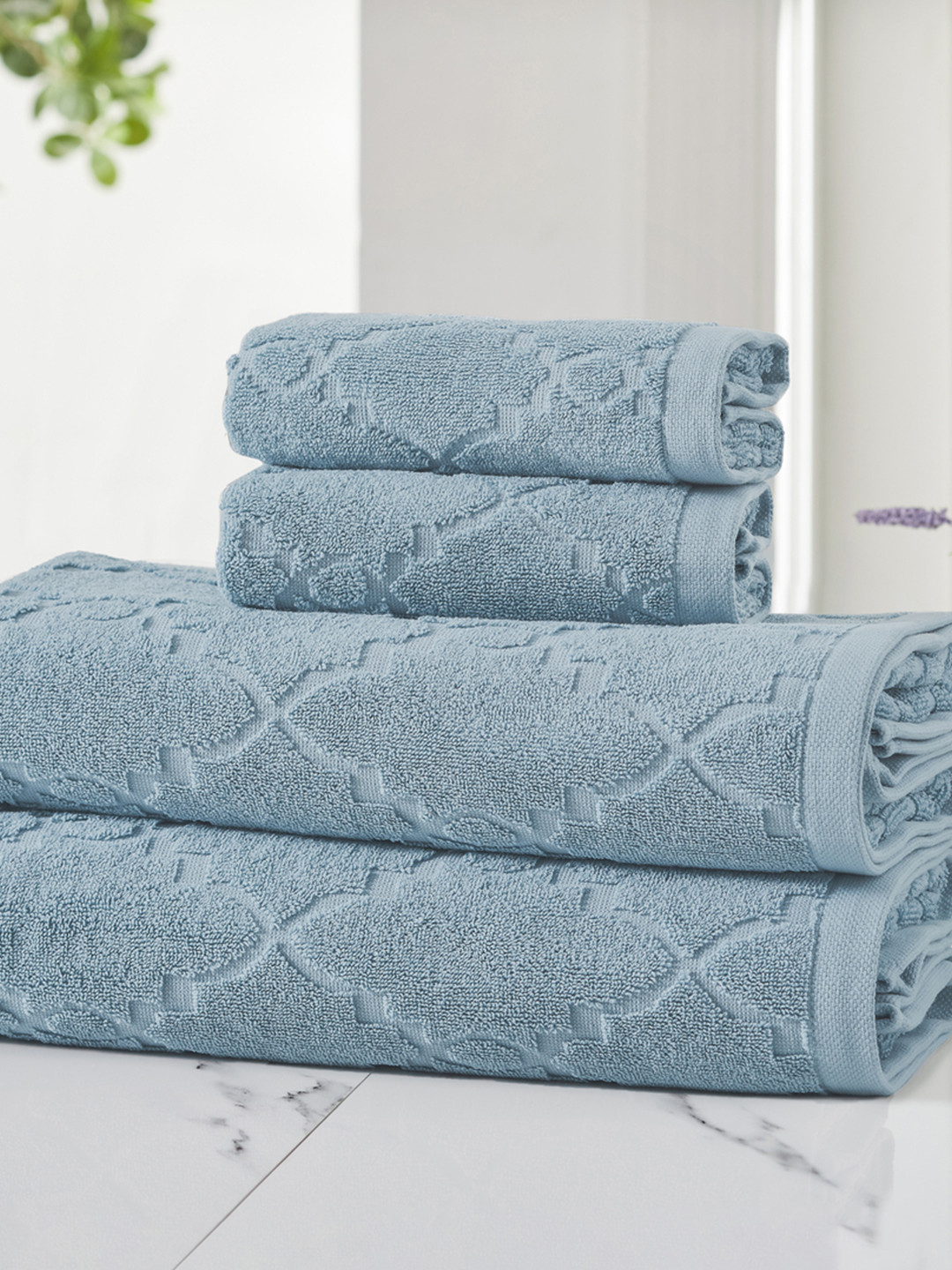 

HOUMN Form Blue 4 Pieces 600 GSM Self-Designed Terry Cotton Towel Set