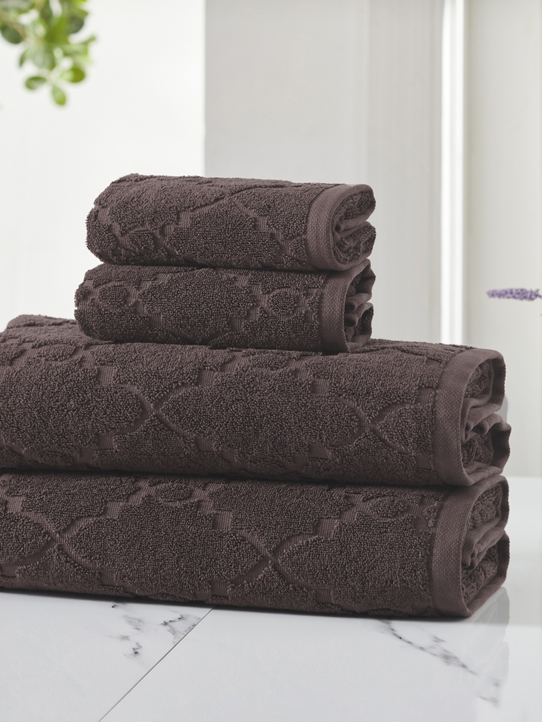 

HOUMN Form Brown 4 Pieces 600 GSM Self-Designed Terry Cotton Towel Set