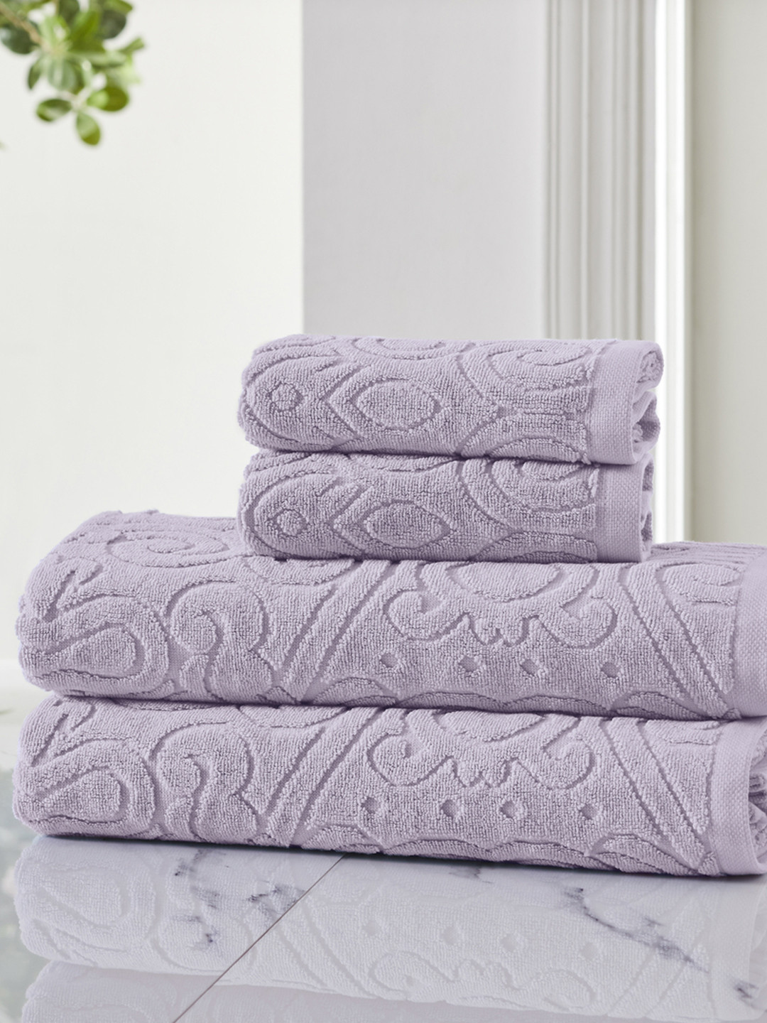 

HOUMN Daydream Purple 3 Pieces 600 GSM Self-Designed Terry Cotton Towel Set