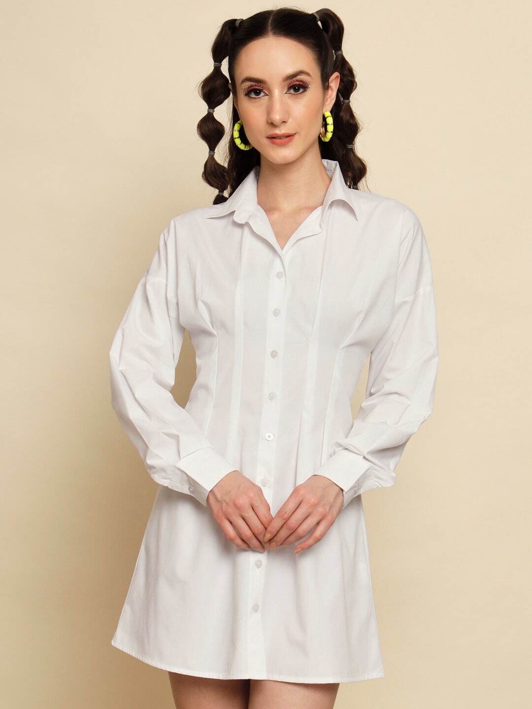 

Trend Arrest Cuffed Sleeves A-Line Dress, White