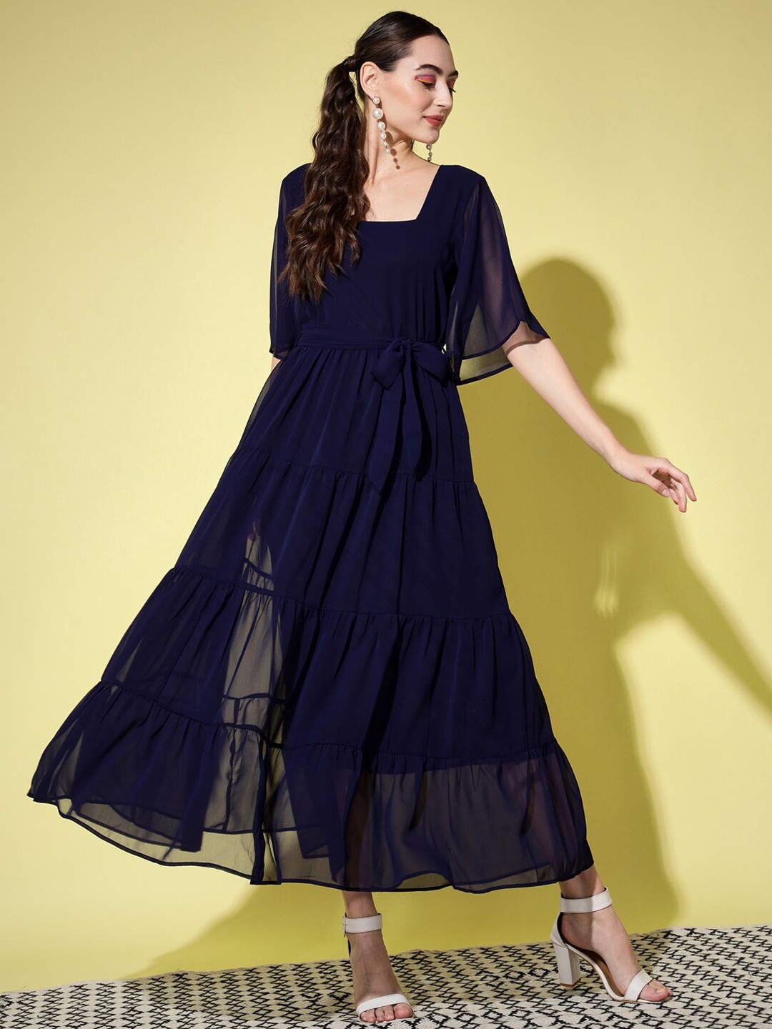 

Trend Arrest Flared Sleeve Georgette Maxi Dress, Navy blue