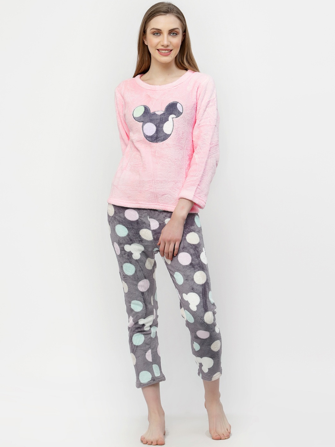 

KLOTTHE Mickey Mouse Printed Woolen Night Suit, Pink