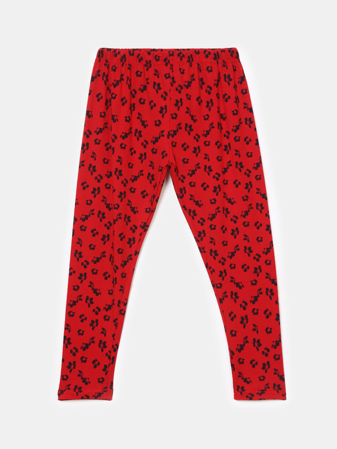 

V-Mart Girls Floral Printed Ankle Length Cotton Lycra Leggings, Red