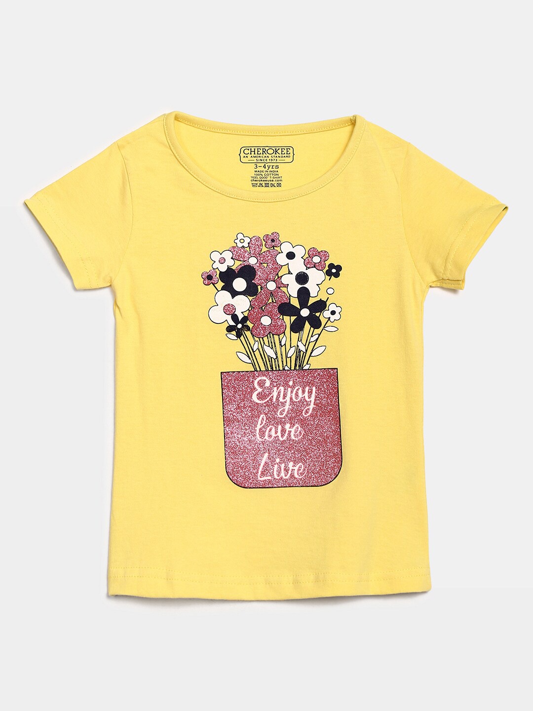 

V-Mart Girls Graphic Printed Round Neck Cotton T-shirt, Yellow
