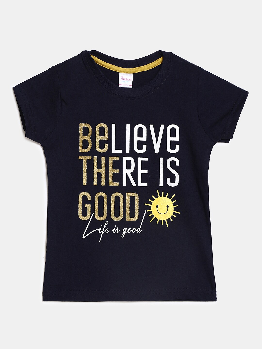 

V-Mart Girls Typography Printed Round Neck Cotton T-shirt, Navy blue