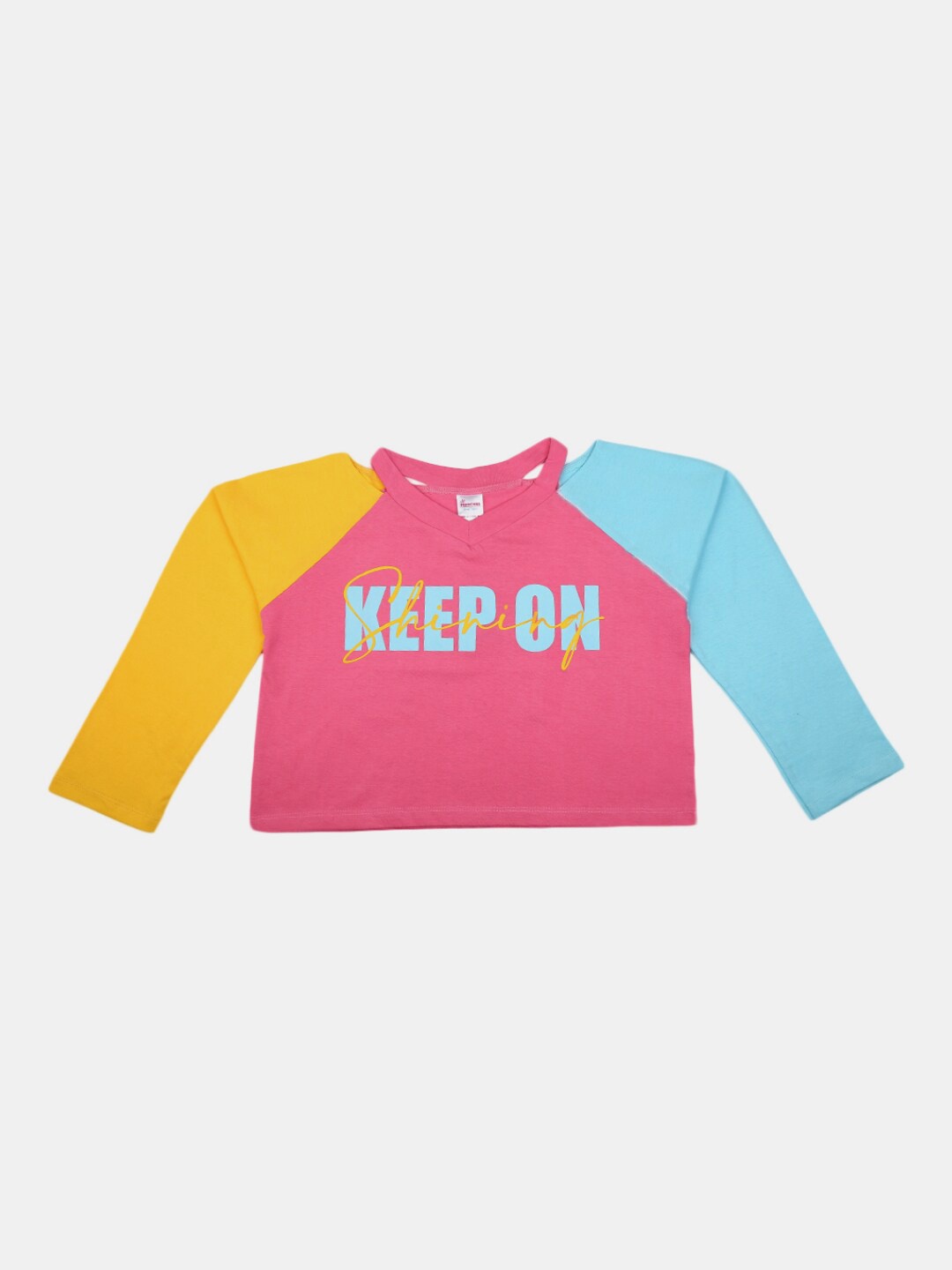 

V-Mart Girls Colourblocked Round Neck Cotton T-shirt, Pink