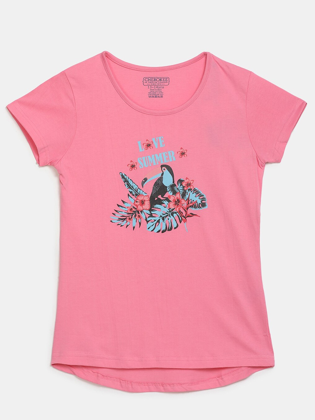 

V-Mart Girls Graphic Printed Round Neck Cotton T-shirt, Pink