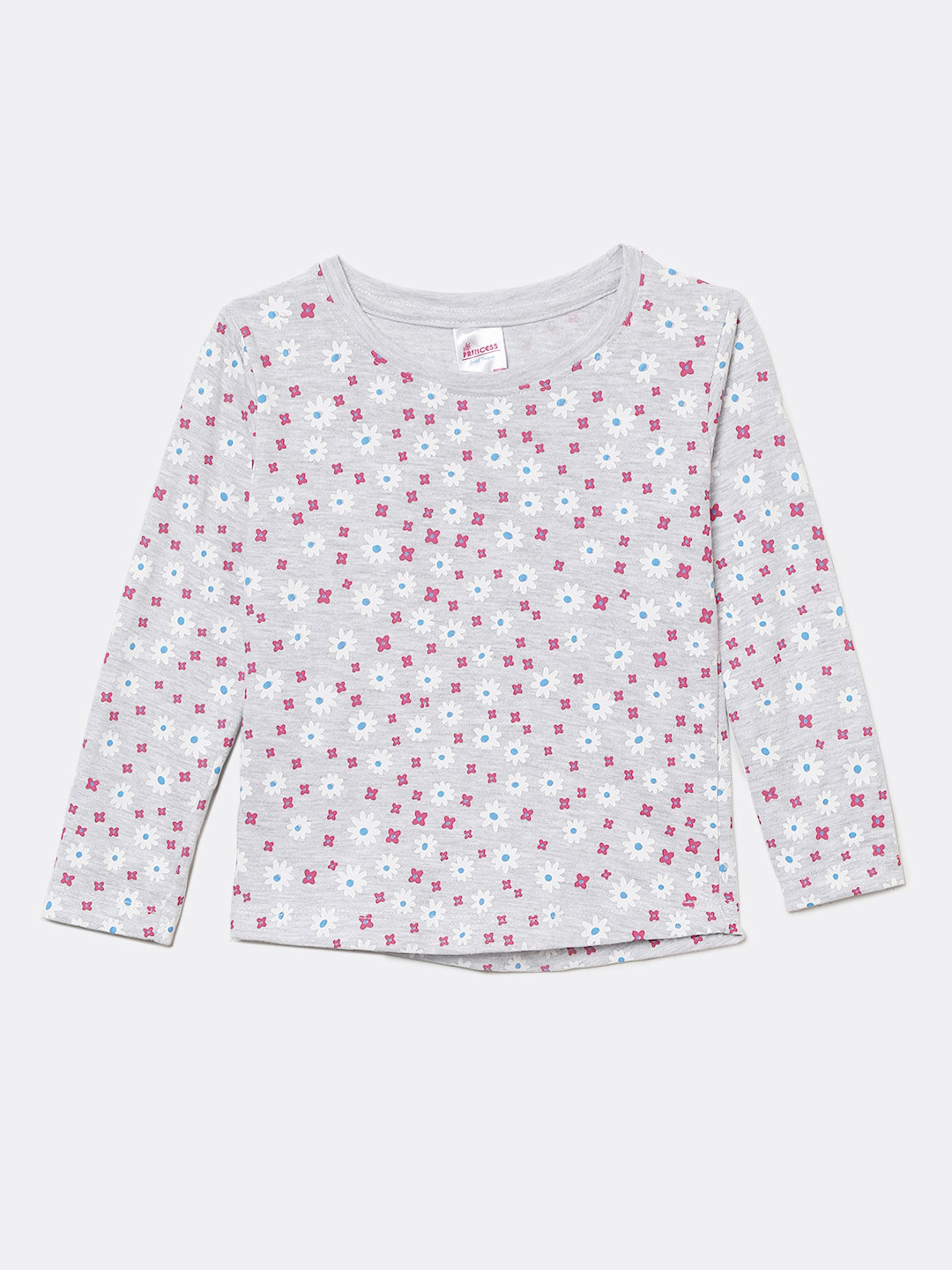 

V-Mart Girls Floral Printed Long Sleeves Cotton T-shirt, Grey