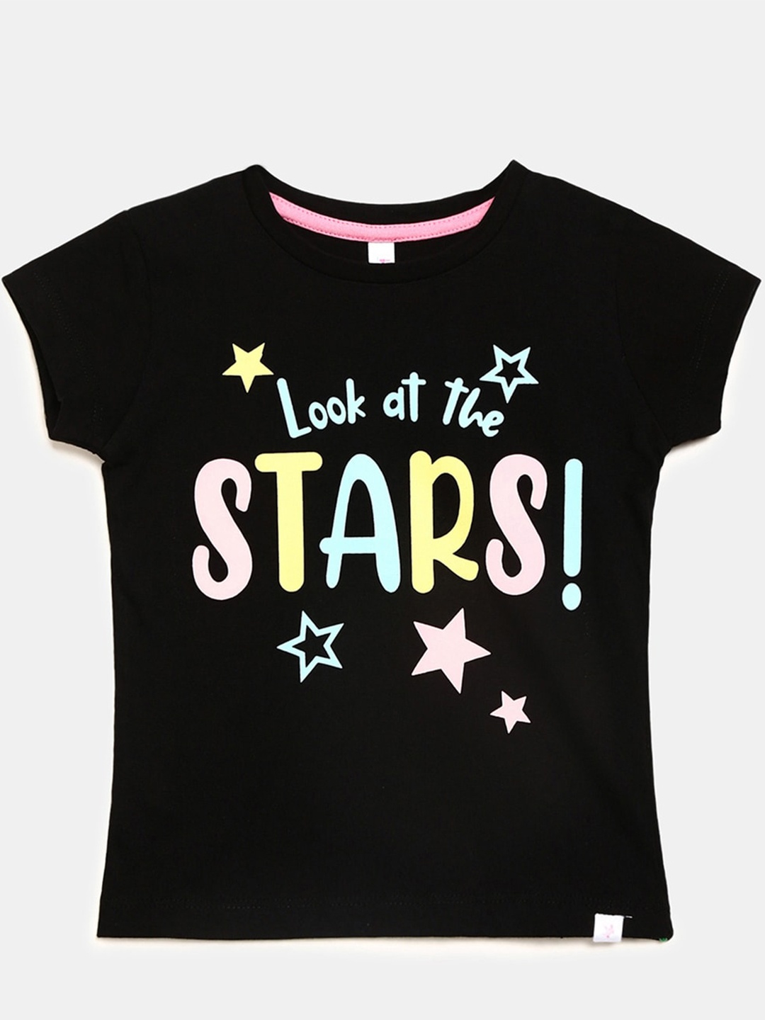 

V-Mart Girls Typography Printed Cotton T-shirt, Black