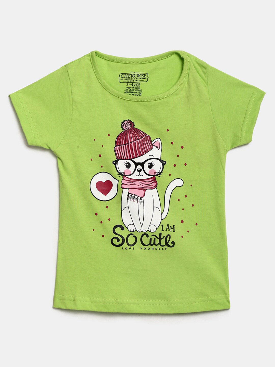 

V-Mart Girls Graphic Printed Cotton T-shirt, Green