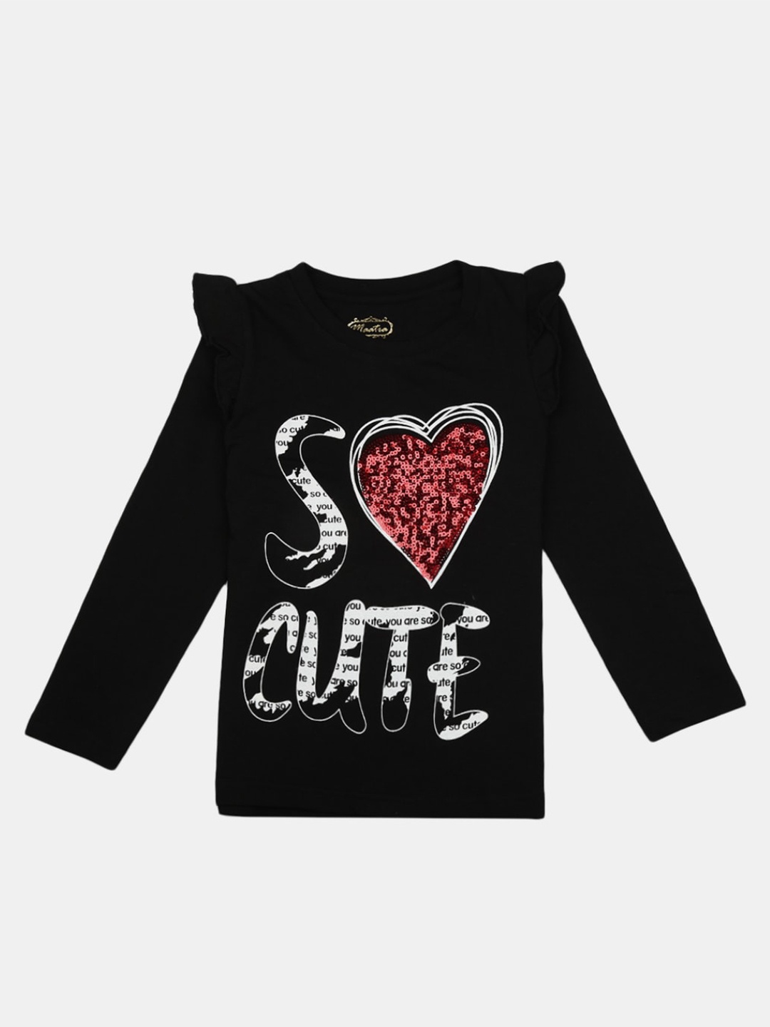 

V-Mart Girls Typography Printed Sequinned Cotton T-shirt, Black