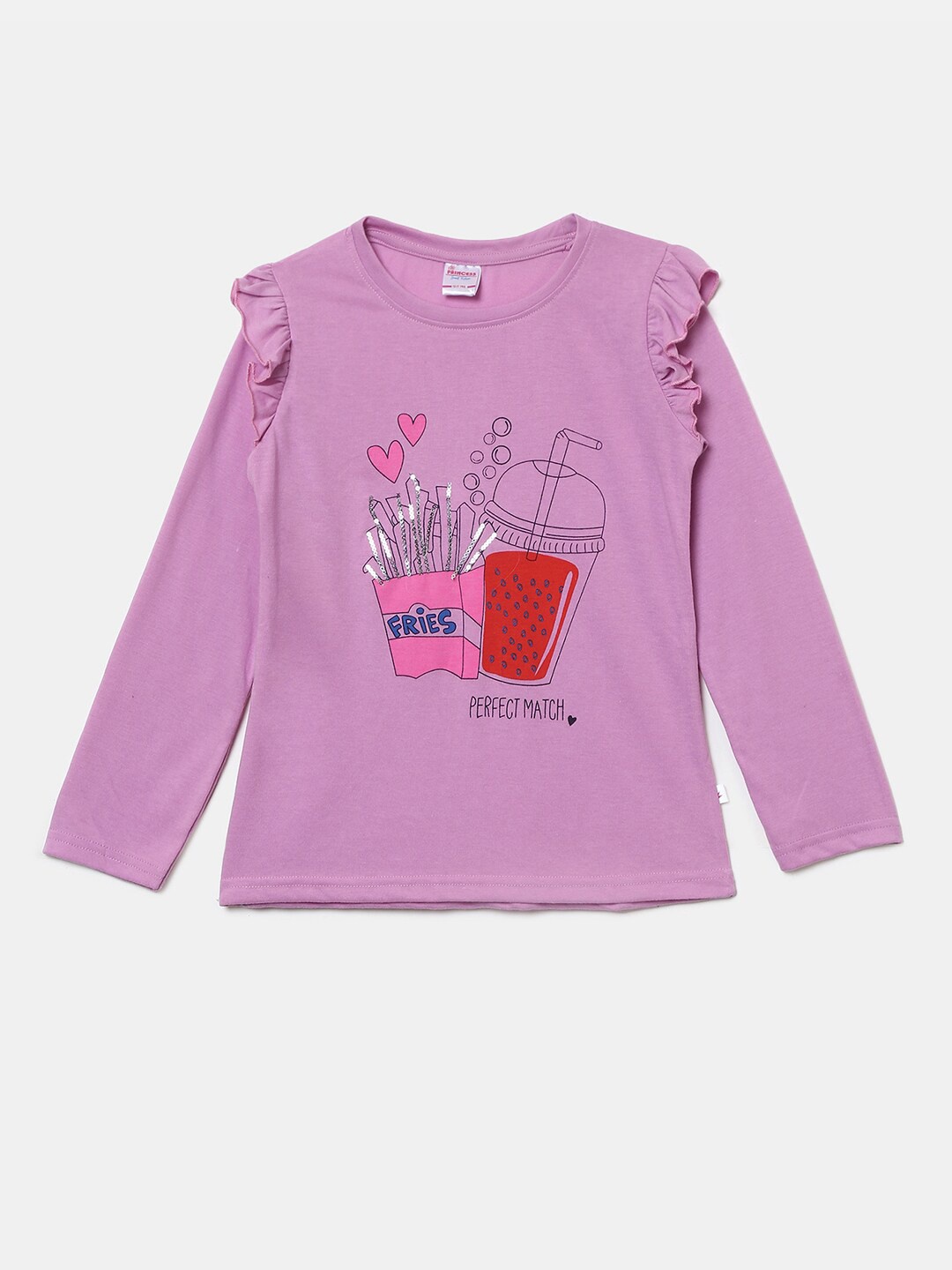 

V-Mart Girls Ruffled Graphic Printed T-shirt, Purple