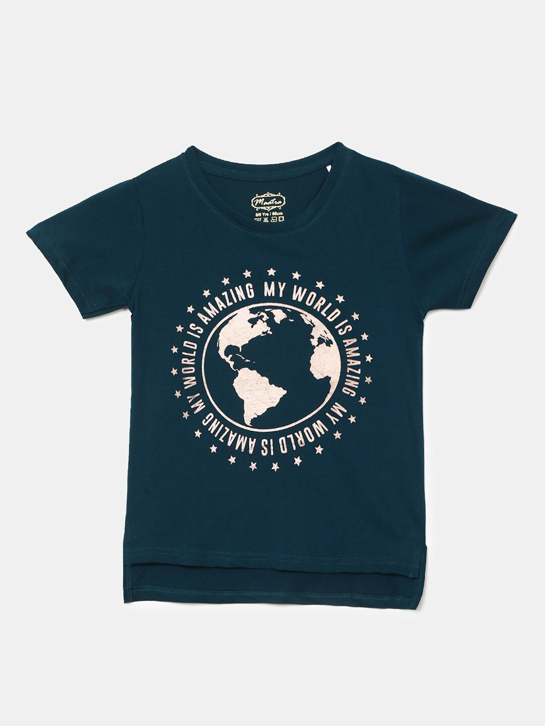 

V-Mart Girls Typography Printed Cotton T-shirt, Green