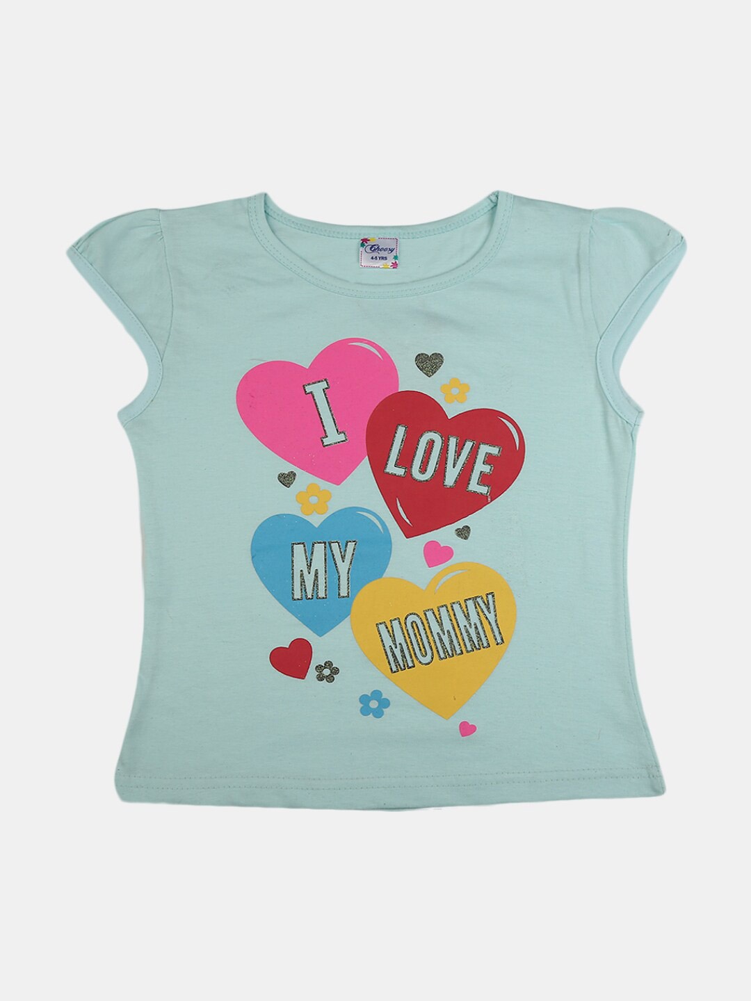 

V-Mart Girls Typography Printed Puff Sleeves Cotton T-shirt, Blue