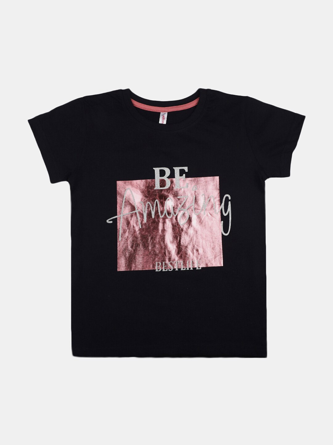 

V-Mart Girls Typography Printed Cotton T-shirt, Black