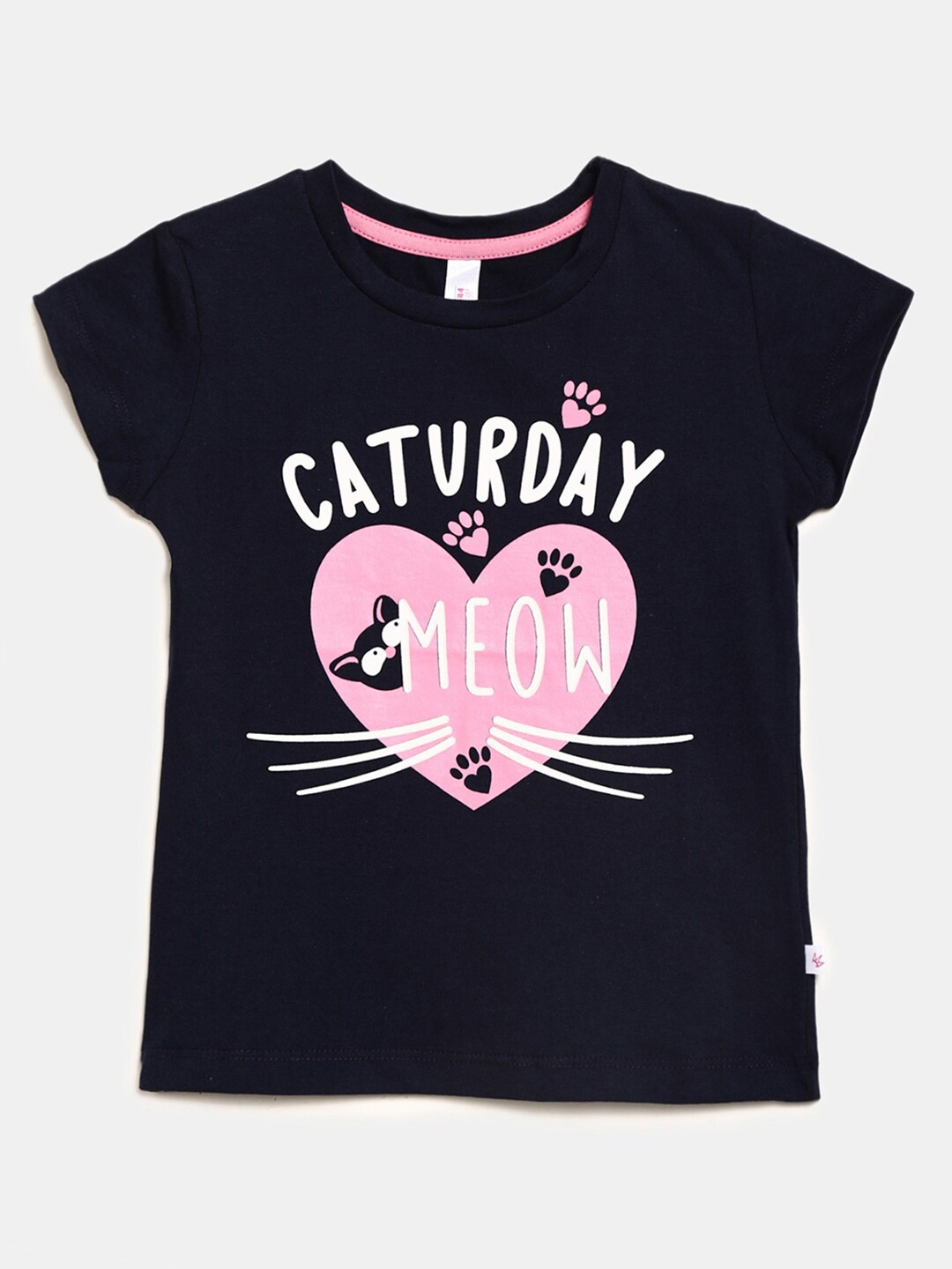 

V-Mart Girls Typography Printed Round Neck Cotton T-shirt, Navy blue