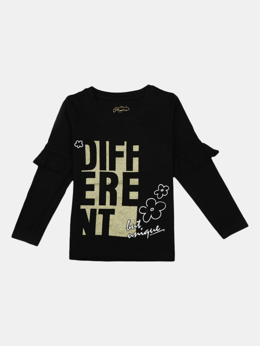 

V-Mart Girls Typography Printed Cotton T-shirt, Black