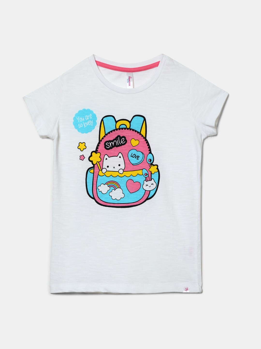 

V-Mart Girls Graphic Printed Cotton T-shirt, White